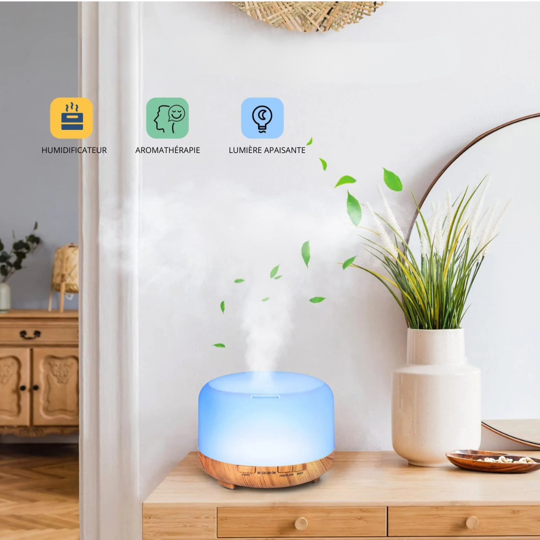 DIFFUSEUR HUILES ESSENTIELLES AROMATHÉRAPIE - Pure Night - Télécommande + Minuterie + Lumière apaisante