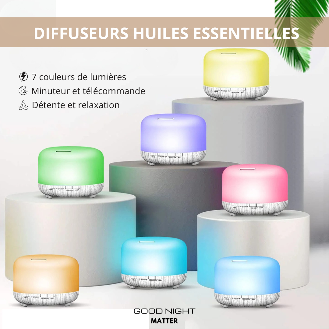 VEILLEUSE DE NUIT - DIFFUSEUR HUILES ESSENTIELLES AROMATHÉRAPIE - Pure Night - Télécommande + Minuterie + Lumière apaisante