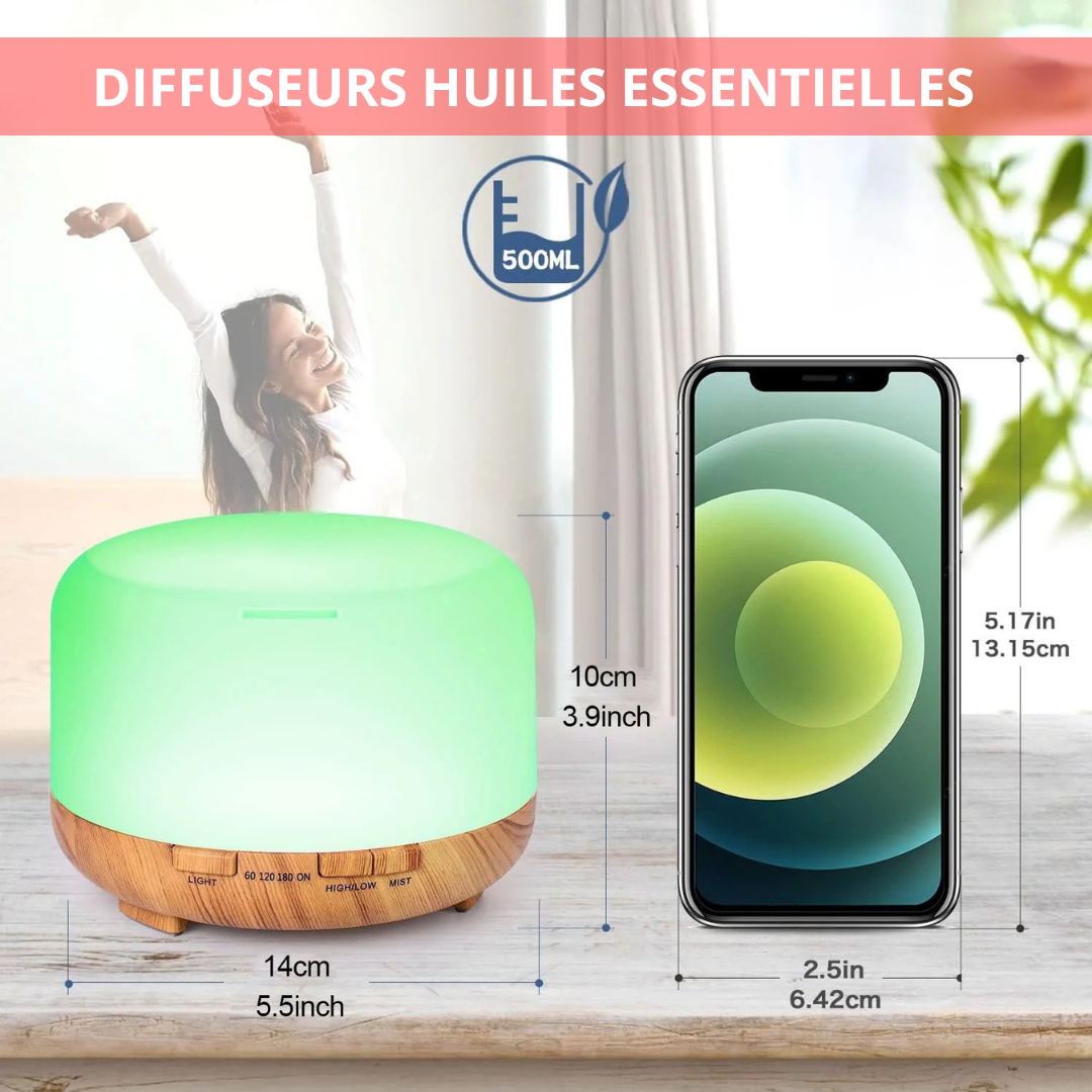 VEILLEUSE DE NUIT - DIFFUSEUR HUILES ESSENTIELLES AROMATHÉRAPIE - Pure Night - Télécommande + Minuterie + Lumière apaisante