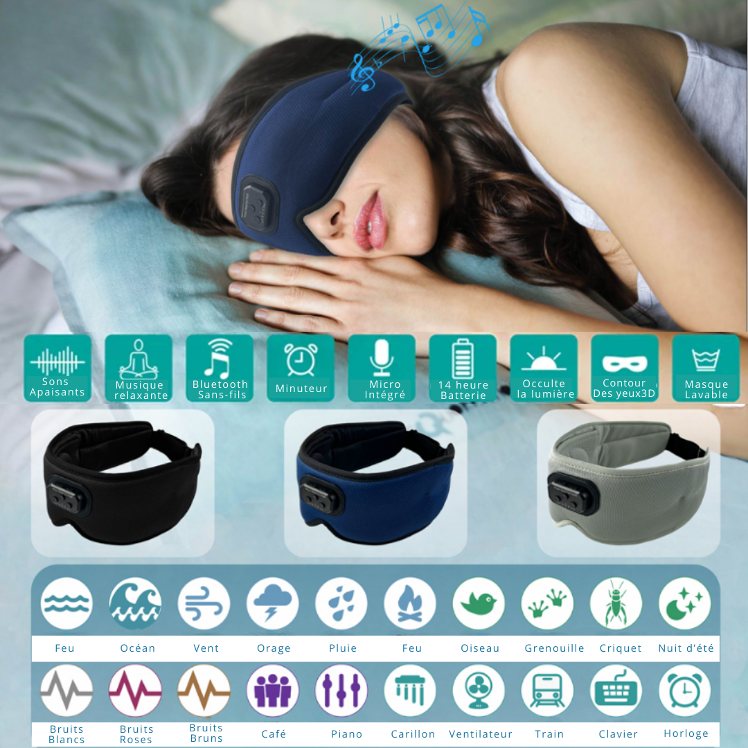 MASQUE DE SOMMEIL ET VOYAGE BLUETOOTH 3D Bruits Blancs/ASMR - Pure Night Ultra