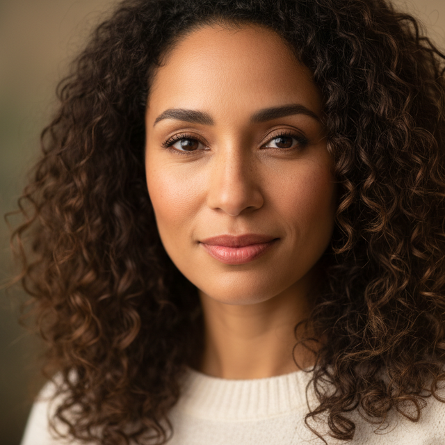 femme métisse cheveux bouclé la trentaine en portrait
