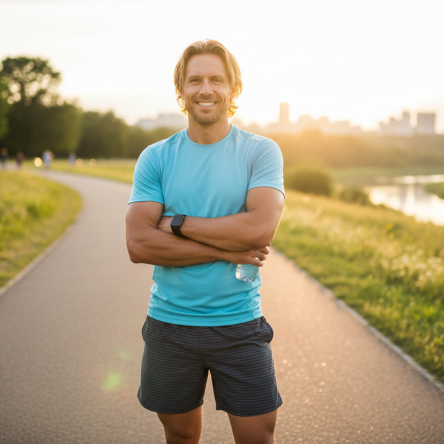 homme trentaine blong l'air sportif