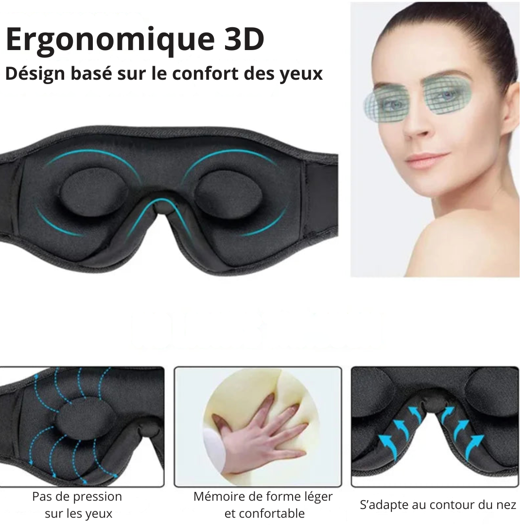 MASQUE DE SOMMEIL ET VOYAGE BLUETOOTH 3D Bruits Blancs/ASMR - Pure Night Ultra
