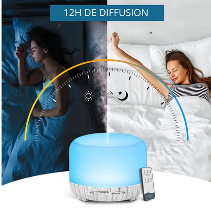 DIFFUSEUR HUILES ESSENTIELLES AROMATHÉRAPIE - Pure Night - Télécommande + Minuterie + Lumière apaisante