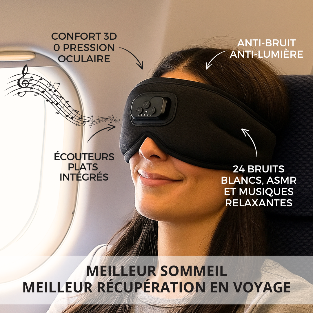 MASQUE DE SOMMEIL ET VOYAGE BLUETOOTH 3D Bruits Blancs/ASMR - Pure Night Ultra®
