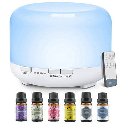 Diffuseur Huiles Essentiel Apaisante 500ML + 5 huilles Essentiels, Avec télécommande Timer / Diffusion de lumière 