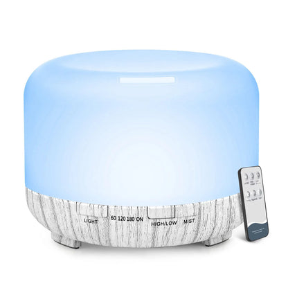 Diffuseur Huiles Essentiel Apaisante 500ML + 5 huilles Essentiels, Avec télécommande Timer / Diffusion de lumière 
