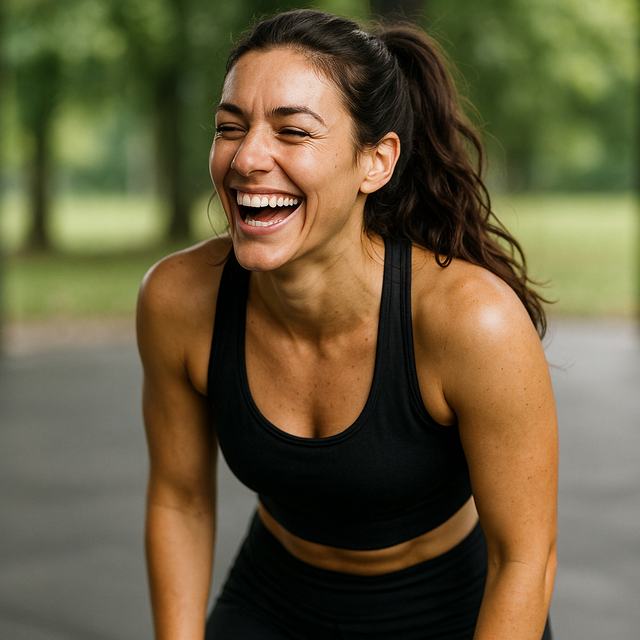 Femme riant brune au sport