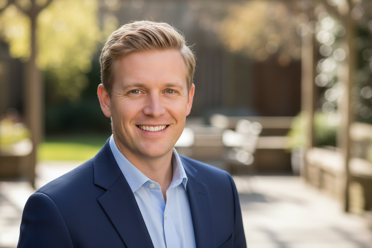 homme blong la trentaine souriant